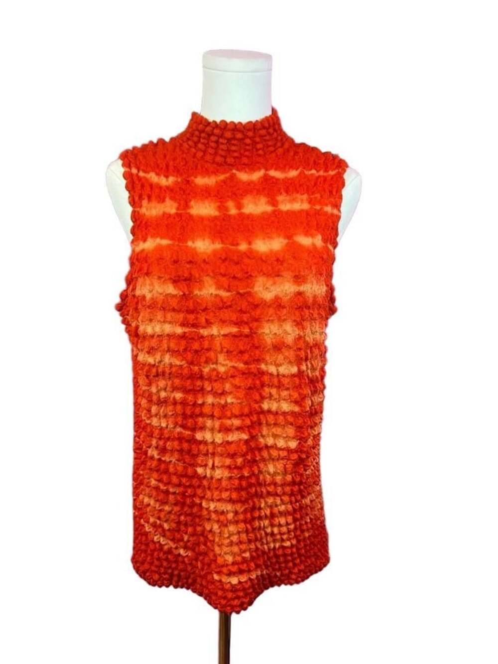 Periscope Y2K Wool & Acrylic One Size Orange Textured Sleeveless Mock Neck